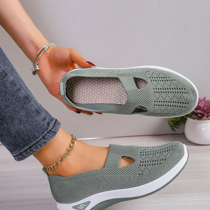 Women's shoes Solid Color Breathable Sneakers, casual sneaker women's summer sneakers, Low-top Knitted Casual Shoes Mom Shoes