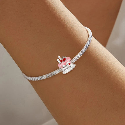 925 Sterling Silver Pink Cake Cherry Pineapple Strawberry Cherry Pendant Charm Ball Suitable for Bracelets DIY Women's Jewelry