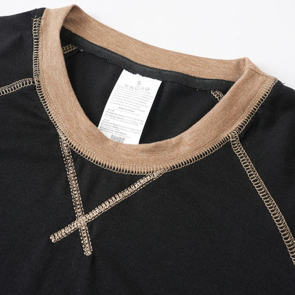 2026 New Men Contrast Stitch Raglan Sleeve T Shirt Slim Fit Soft Breathable Crew Neck Daily Casual Summer Short Sleeve Tees