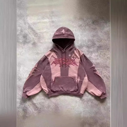 New Unisex Oversized Hoodie Stylish Streetwear Style English Embroidered Patchwork Loose Fit Hooded Sweatshirt