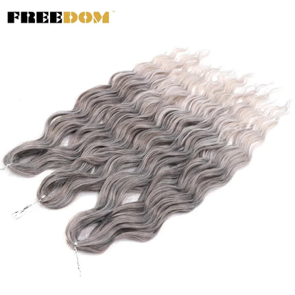FREEDOM Synthetic Braiding Hair Extensions Deep Wavy 24 inch Long Curly Braids Hair Ombre Brown Rainbow Twist Crochet Hair