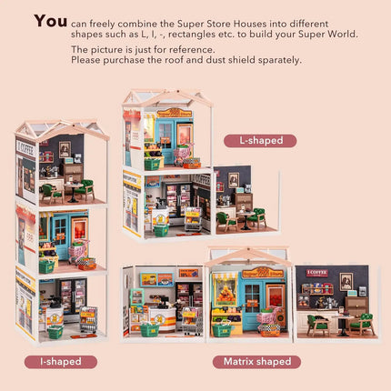 Robotime Mini Dollhouse DIY Miniature House Kit 1:20 Fruit Store Cafe Store Supply Store Kit with LED for Teens Adults