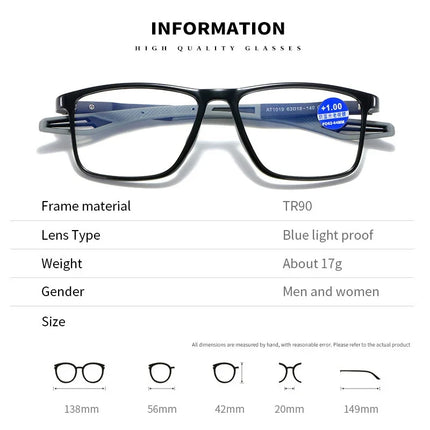 Vintage Ultralight TR90 Reading Glasses Men Women Retro HD Lens Blue Light Blocking Eyewear Classic Square Far Sight Eyeglasses