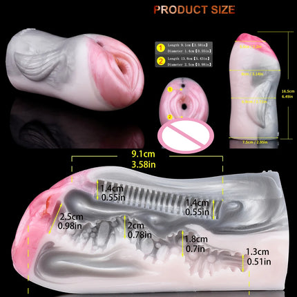 Silicone Monster Male Masturbator Dual Channel Anal Onahole Pussy Realistic Vaginal Textured Channel Stroker Adult Sex Toy For Man