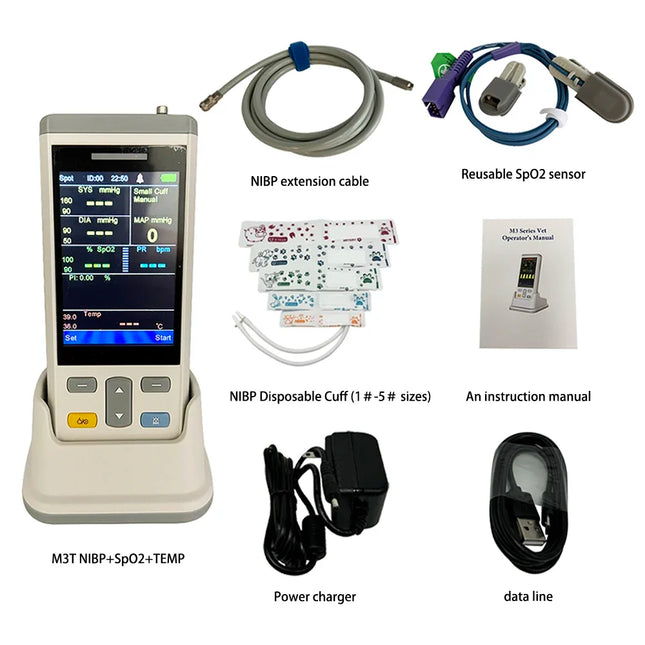Portable Multi-Parameter Pet Monitor M3TM3E - Blood Pressure, Blood Oxygen, Body Temperature, Carbon Dioxide Concentration