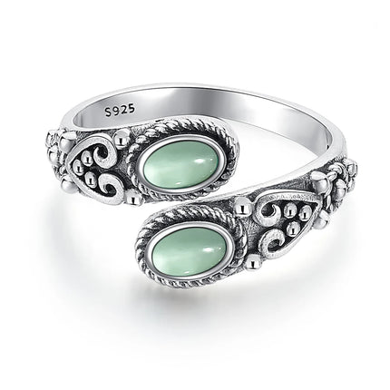 Vintage 925 Sterling Silver 6*8mm Turquoise Flowe Ring Rings Adjustable for Women jeweley Bohemia Fashion Party Silver Rings