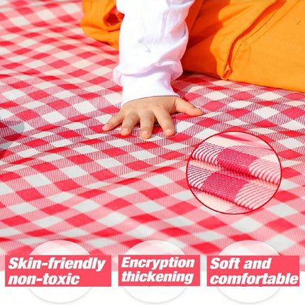 Picnic Blanket Beach Mat Washable Lightweight with Handle Red Checkered for Hiking Travelling Outdoor Camping Parks