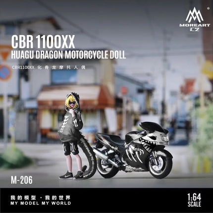 *In stock*MoreArt 1:64 BR1100XX Bone Dragon Motorcycle Cool Girl Figure Resin Model, Miniature Scene Decoration Gift&Display