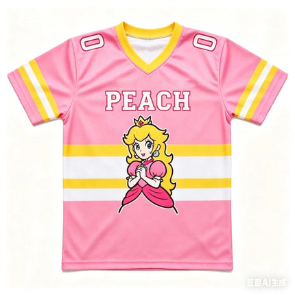 2026 Summer Princess Peach Retro Cosplay T-shirt Men's Oversized Short-sleeved Family Unisex 3D Printed Children's Sports Shirt