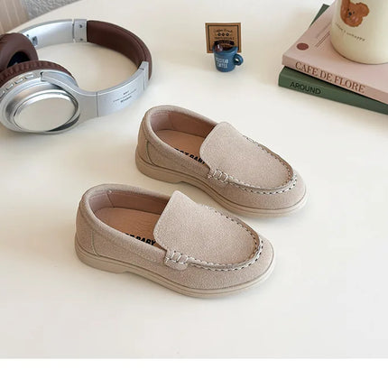Spring Kids Loafers Suede Minimalist Trendy Unisex Boys Girls Leather Shoes Versatile Slip-resistant Solid Color Children Shoe