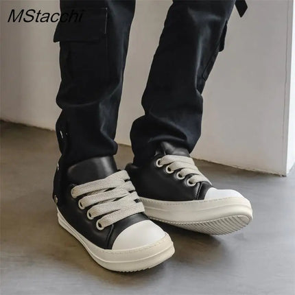 Men's Women Platform Sneakers Black Leather Zipper Lace Up Casual Shoes Thick Bottom Sneakers Large Size Chaussure Femme 2025