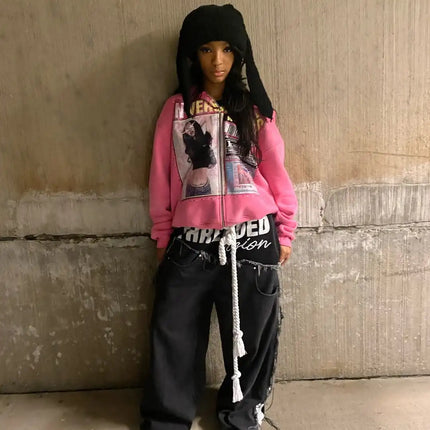 Retro Fashion Printed Pattern Hoodie Y2k Gothic Street Clothing Men and Women Loose Casual Sportswear k pop clothes
