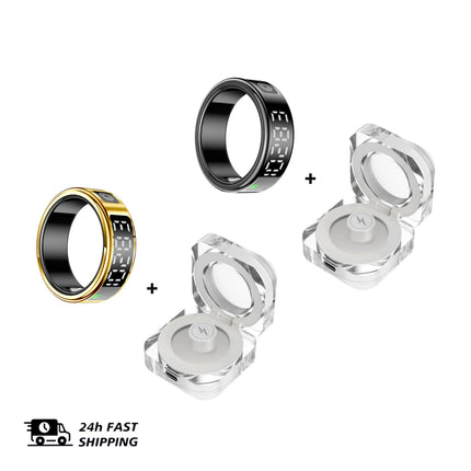 2 Set Display Screen Bluetooth Smart Rings Sleep Heart Rate Oxygen Monitoring Multi Sports Modes IP68 Waterproof Women Men Ring