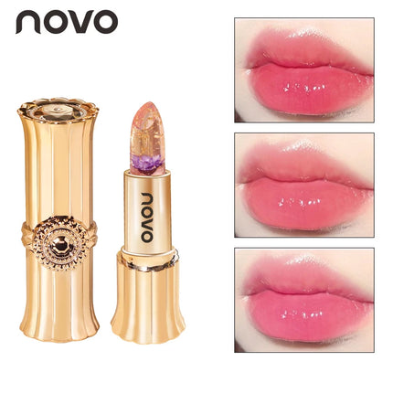 Jelly Crystal Flower Lipstick, Long Lasting Nourishing Moisturizing Anti-Chapped Lip Balm, Temperature Color Changing Lip Gloss
