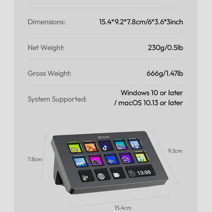 Ulanzi D200 Live Streaming Controller 13 LCD Keys for Vlog Content Creation Photo Video Editing Gaming Office Work