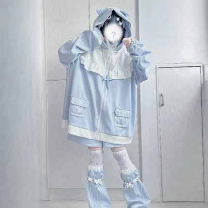 Japanese Mine Style Subculture Cute Sweet Girl Y2k Clothing Loose Casual Cat Ears Hooded Zipper Hoodie Sweatershirt Women Autumn