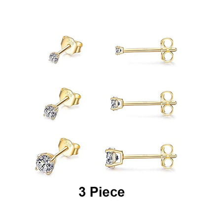BOAKO 3 Piece 925 Sterling Silver Earrings Set For Women Mini Stud Earring 18K Gold Plated Fine Jewelry Boucle Oreille Femme