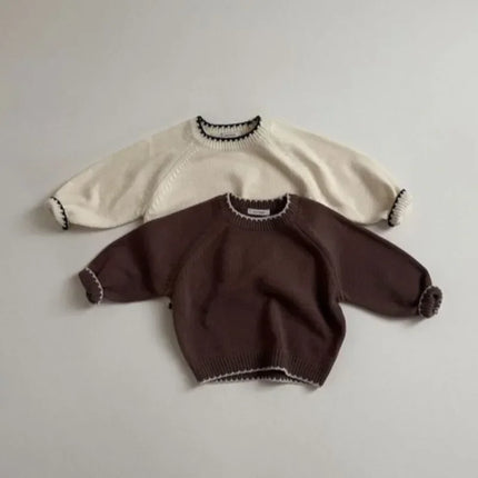 6M-6Y Winter Baby Boy Retro Pullover Sweaters Toddler Spring Solid Knitted Loose Tops Children Soft Thicken Knitwear Clothing