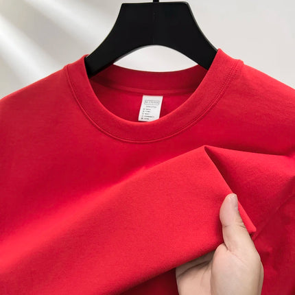 High quality 100% cotton short sleeve men's T-shirt summer round neck loose casual solid color plus size breathable top women