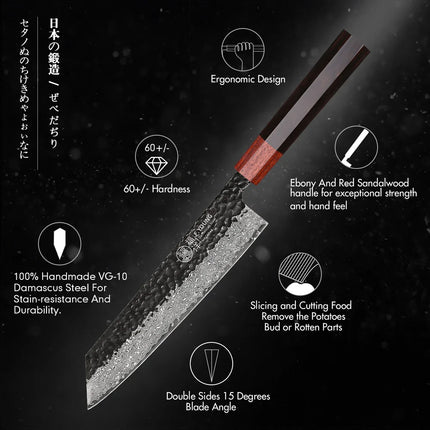 F.YOUNG Japanese Chef Knife Damascus Steel Professional Kitchen Knives Meat Slicing Sashimi Utility Hand Forged Cooking Utensils