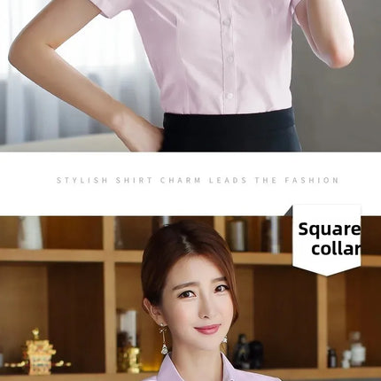 White Women's Shirt Short Sleeve Spring Summer New Work Uniform Formal Long Sleeve Black Blue Professional Clothing Female Blouse