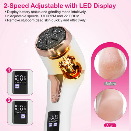 17Pcs Rechargeable Electric Foot Callus Remover With Vacuum 3 Grinding Heads 2 Speeds Dead Skin Pedicure Foot Care Tool