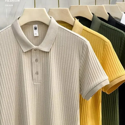 Fashionable Casual Knitted Striped Men's Polo Shirt Breathable Lightweight Summer Suitable for All Ages And Occasions