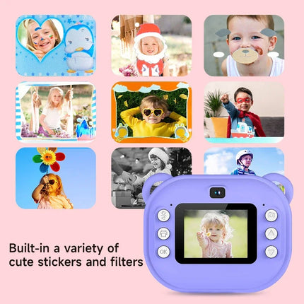 Kids Cartoon Digital Camera Toy Instant Inkless Thermal Printing Photograph Camera Puzzle Interaction Camera Toy+32G Memory Card