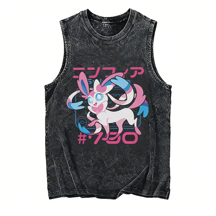 2026 Hot Pokemon Oversized Vintage Washed Vest Anime Men's Tank Top Man Sleeveless Shirt Summer Y2k Clothes T Shirts Gym Clothes