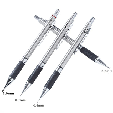 Metal Mechanical Pencil Set with Pencil Grip, Leads Art Drawing Student Office Supplies 0.5/0.7/0.9/2.0mm Automatic Pencil