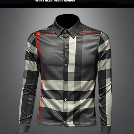 Fashionable Long Sleeve Slim Fit Men's Shirt Trendy Korean Style Checkered Casual Shirt for Spring And Autumn in Mainland China