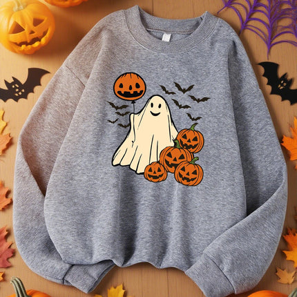 Pumpkin Balloon Ghost And Bat Pattern Sweatshirt Woman Sport Y2K Top Autumn Casual Sportswears Loose Hip Hop Sweatshirts