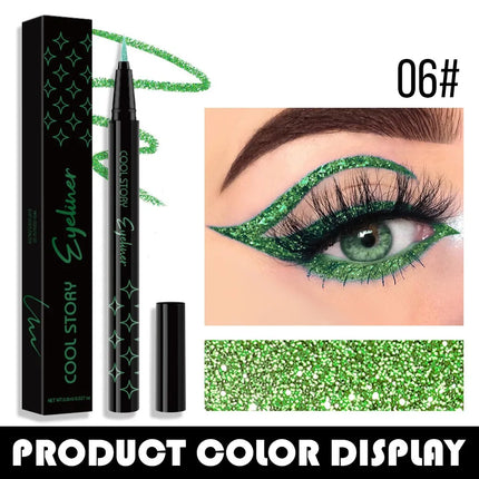 Waterproof Glitter Eyeliner Pen Eye Shadow Stick Long-Lasting Quickly Dry Diamond Shining 9-color Liquid Eyeliner Big Eye Makeup