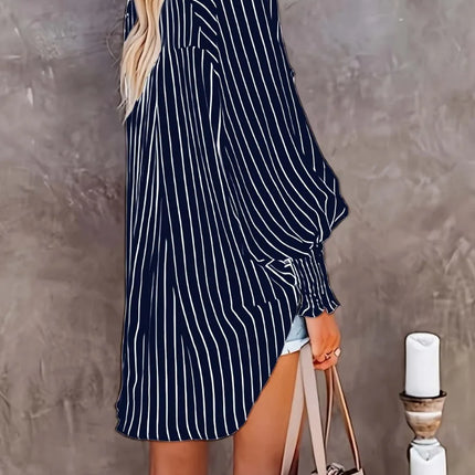 Plus Size 1XL-5XL Women's Button Long Sleeved Shirt V-neck Striped Top Casual Fashion Breathable Shirt