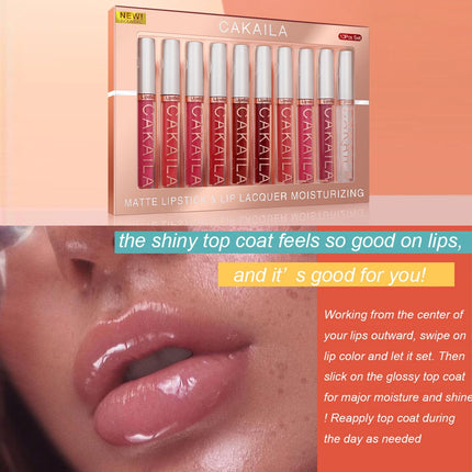 Matte Lip Gloss Lip Oil 10pc/set: Velvet Lipstick High Pigment Waterproof Long Lasting, Nude, Y2K Christmas Valentine's Day Gift