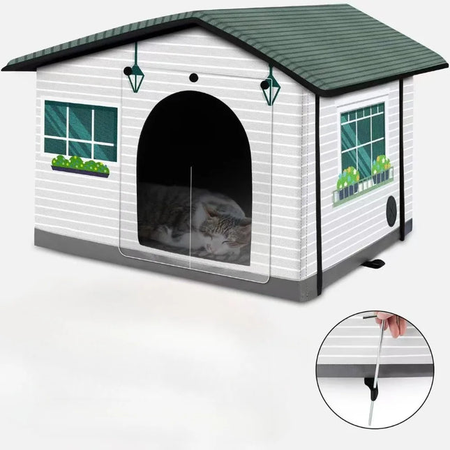 Outdoor Cat House Weatherproof Stray Cat Dog House Waterproof Outdoor Winter Warm Pet Cave Sleeping Beds Home Foldable Washable