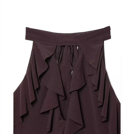 Y2K Top Women Summer Tank Crop Top Female Sleeveless Sexy Pleated Top Street Style Casual Korean Clothing Brown Cute Party Top