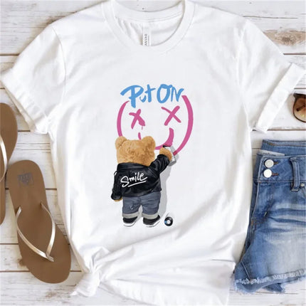 Women's Cute Bear Graphic T-shirt Short-Sleeved Clothes Women's Print T-shirt Summer 90s Fashion Style Women's Fashion T-shirt
