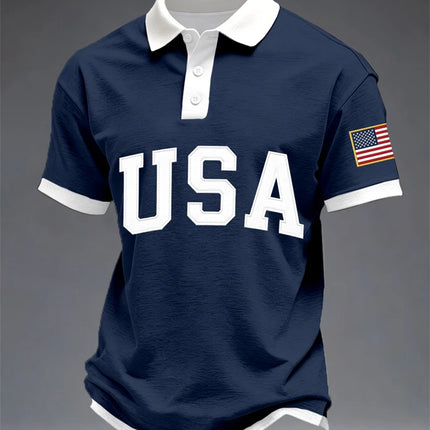 Anniversary-themed Short-Sleeve Shirt Men's Polo Shirt with National Flag Print Summer Outdoor Short-Sleeve Button-Down Shirt
