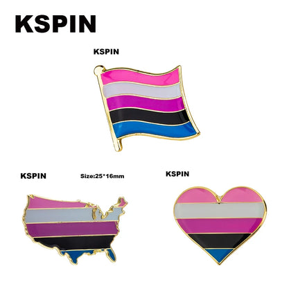 Gender Fluid heart shaped  Badge Symbol Pin Metal Badges Decorative Brooch Pins for Clothes Brooch Jewelry XY0325-2