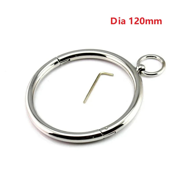 Metal Male Female Lockable Slave Neck collar Hex wrench Restraint Bondage Locking Choker O-Rings Chain Leader SM Couple Game -BDSM