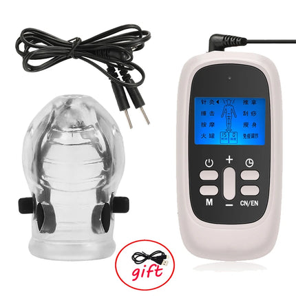 Male Electro Shock Penis Glans Trainer Cock Ring E-stim Orgasm Medical Sleeve Time Delayed Ejaculation Masturbator Sex Toys BDSM