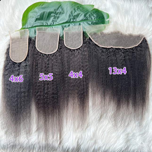 Kinky Straight 4x4 4x6 5x5 13x4 Transparent Lace Closure #1B Natural Color Bleached Knots Lace Frontal Raw Virgin Human Hair