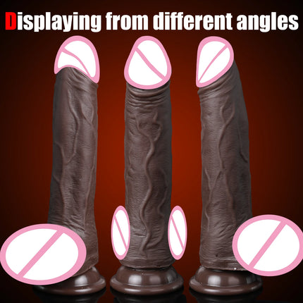Sex Toys Thrusting Dildo Vibrator, Lifelike Heated Silicone Black Dildos with 10 Thrusting & 10 Vibrating Modes for G Spots clit