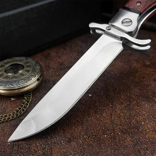 Russian NKVD EDC Hunting Pocket Folding Knife 440c Blade Wood Handle Camping Hunting Outdoor Knife with Leather Sheath