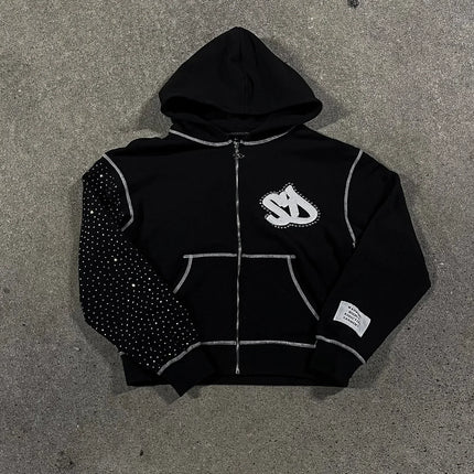Y2K New Korean Fashion Simple Black Double-Sided Oversized Zipper Hoodie Female  Harajuku Gothic Casual Joker Couple Street Wear