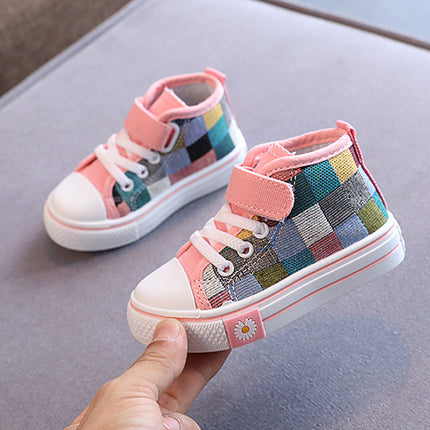 Children Canvas Shoes for Boys Girls Fashion Kids Casual Sneakers Breathable Checkered Classic Girls High-top Lattice Sneakers