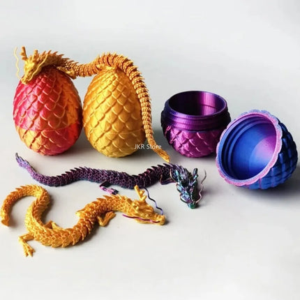 3D Printed Dragon Egg with Articulated Dragon Toy Flexible Chinese Dragon Model Figurine Home Desk Car Ornament Decor Gift