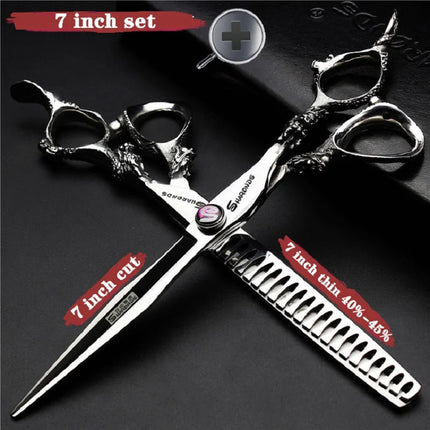 Sharonds 6/7/8 Silver Black Dragon Handle Hair Salon Hairdressing Scissors High Quality 440c Steel Professional Cutting Scissors