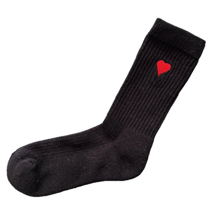 Casual Cotton Crew Socks with Embroidered Hearts Unisex Ankle High Sweat Absorbing Black White Grey Trendy Socks for Sports